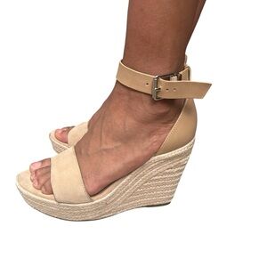 Copper Key Elegant Cream Wedge Sandals